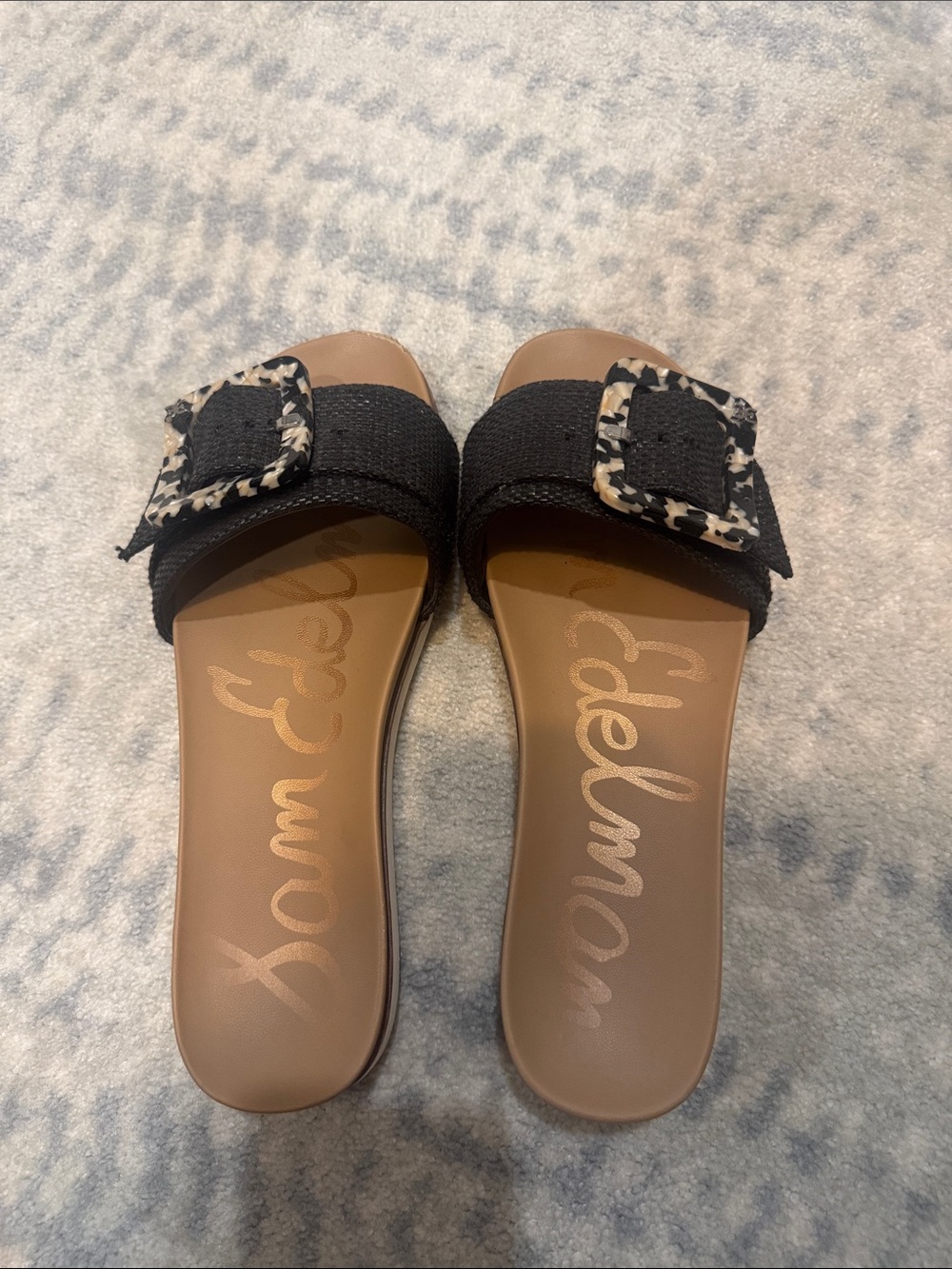 Sam Edelman Black Slide Sandals with Tortoise Buckle